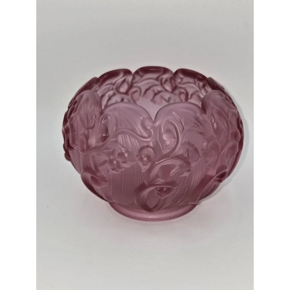 Fenton Satin Glass‎ Lily of the Valley Rose Bowl Plum Pink Vintage Art Glass